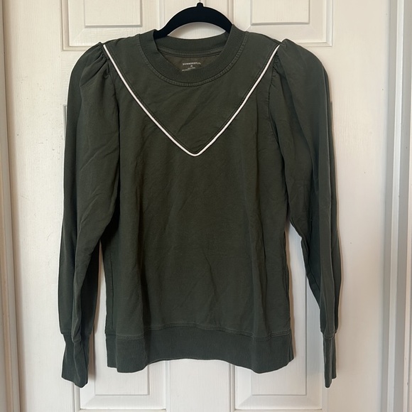 Summersalt The Softest French Terry Contrast Puff-Sleeve Pullover olive XS - Picture 5 of 8